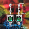 European Vintage Emerald Pendant Drop Earrings, Light Luxury Zircon Square Earrings For Women view 5