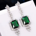 European Vintage Emerald Pendant Drop Earrings, Light Luxury Zircon Square Earrings For Women view 3