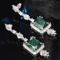 European Vintage Emerald Pendant Drop Earrings, Light Luxury Zircon Square Earrings For Women view 2