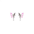 Elegant Pink Enamel Hollow Butterfly Alloy Studs With Rhinestone Star Tassel Pendant Earrings view 5