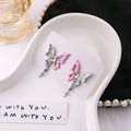 Elegant Pink Enamel Hollow Butterfly Alloy Studs With Rhinestone Star Tassel Pendant Earrings view 1