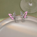 Elegant Pink Enamel Hollow Butterfly Alloy Studs With Rhinestone Star Tassel Pendant Earrings view 3