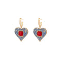 French Vintage Blue Crystal Heart Drop Earrings With Red Square Rhinestone Luxury Alloy Hoop Earrings view 5