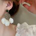 Shell Geometric Tassel Drop Earrings For Women, Ethnic Vintage Palace Style Silver Needle Jewelry view 4