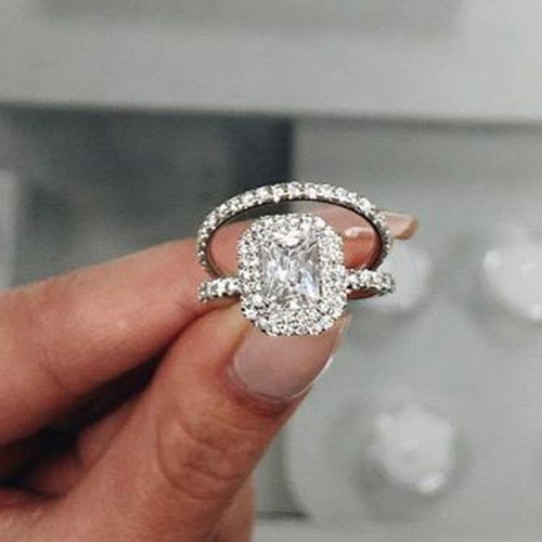 Fashion Micro Pave Zircon Couple Ring Set, European American Double Rings Jewelry