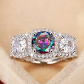 European Fashion Colorful Glass Ring For Women, Micro Pave Zircon Cross Border Jewelry Supply view 2