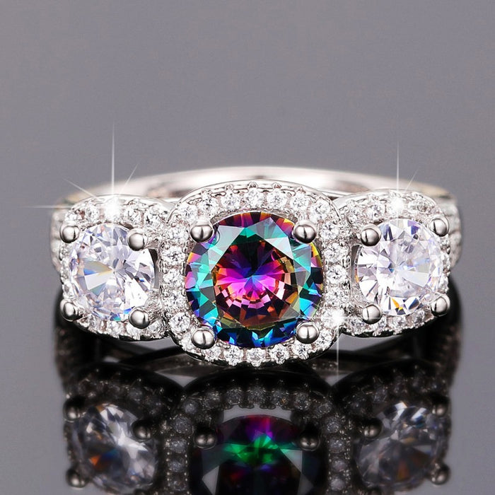 European Fashion Colorful Glass Ring For Women, Micro Pave Zircon Cross Border Jewelry Supply
