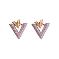 Gold Plated Silver Needle Zircon Letter Stud Earrings Sweet French Full Stone Two Way Design view 5