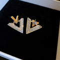 Gold Plated Silver Needle Zircon Letter Stud Earrings Sweet French Full Stone Two Way Design view 4