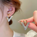 Gold Plated Silver Needle Zircon Letter Stud Earrings Sweet French Full Stone Two Way Design view 1