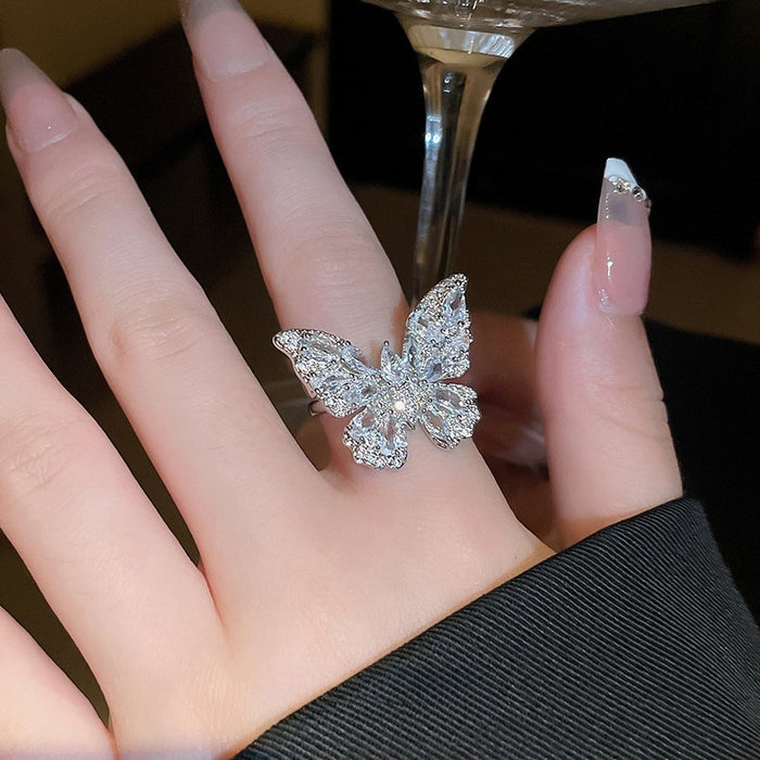 Luxury Zircon Butterfly Open Ring For Women