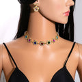 Luxury Heart Jewelry Set With Statement Flower Necklace And Multicolor Circle Earrings For Women view 4