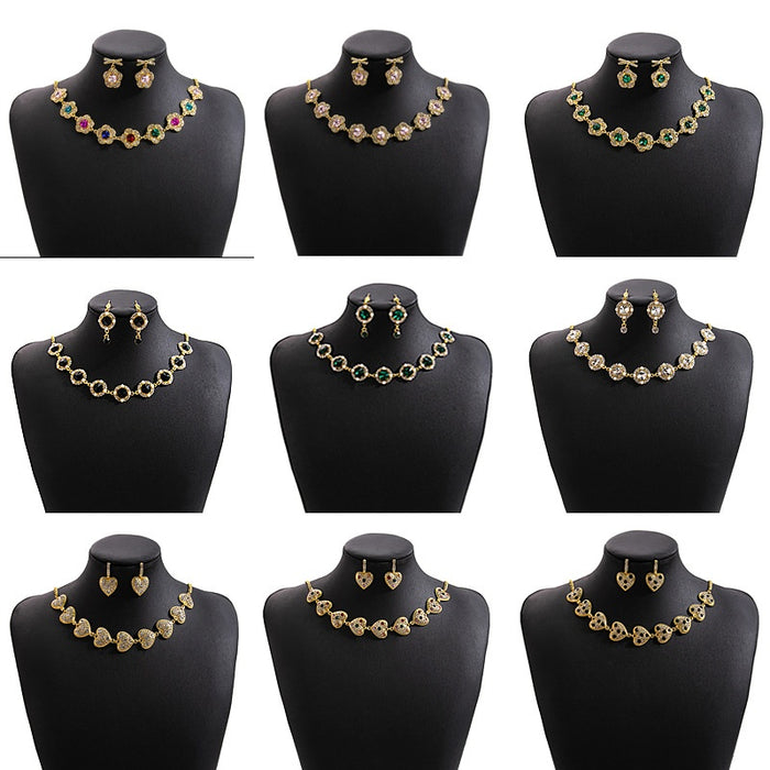 Luxury Heart Jewelry Set With Statement Flower Necklace And Multicolor Circle Earrings For Women