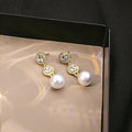 French Vintage Round Zircon Rhinestone Pearl Drop Earrings Elegant Luxury Geometric Dangle Earrings view 3