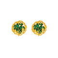 Vintage Palace Style Gold Alloy Hollow Round Floral Green Crystal Rhinestone Stud Earrings view 5