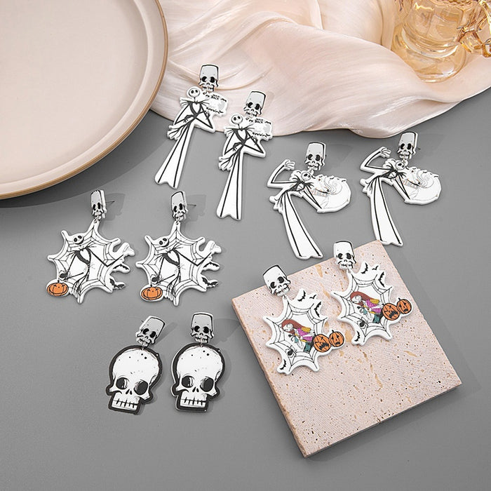 Halloween Skull Pumpkin Witch Acrylic Drop Earrings For Women Creative Spooky Party Statement Earrings
