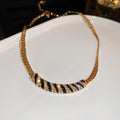 Vintage Alloy Striped Geometric Rhinestone Choker Necklace For Women view 3