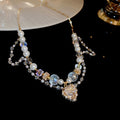 French Court Style Sweet Artificial Crystal Heart Pearl Collarbone Necklace For Women view 2