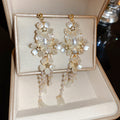 Alloy Rhinestone Pearl Tassel Flower Drop Earrings French Romantic Fresh Style Earrings view 2