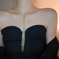 Statement Rhinestone Tassel Copper Necklace for Women Geometric Layered Choker Collarbone Chain view 3