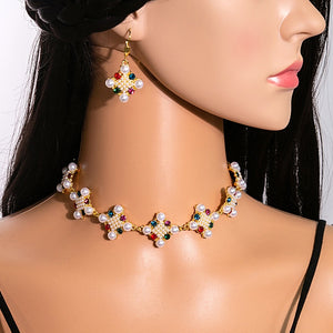 Vintage Luxury Pearl Rhinestone Flower Cluster Drop Dangle Statement Party Jewelry Earrings