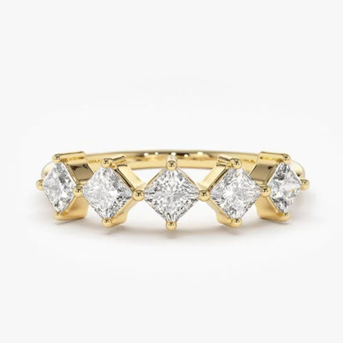 Gold Color Diamond Shape Row Zircon Heart To Heart Minimalist Luxury Ring For Women