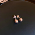 Copper Pearl Geometric Round Stud Earrings Minimalist Style Commuter Jewelry view 4