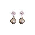 Copper Pearl Geometric Round Stud Earrings Minimalist Style Commuter Jewelry view 5
