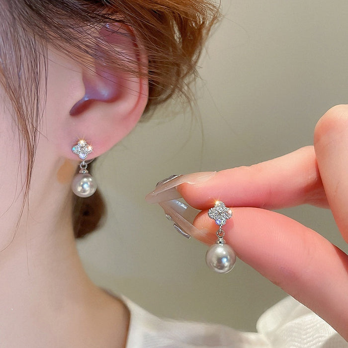 Copper Pearl Geometric Round Stud Earrings Minimalist Style Commuter Jewelry