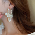 Chic Alloy Pearl Tassel Geometric Hoop Earrings For Women Trendy Elegant Dangle Jewelry view 3