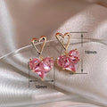 Pink Heart Zircon Stud Earrings 2023 Trendy Sweet Fashion Earrings For Women Jewelry view 5