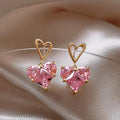 Pink Heart Zircon Stud Earrings 2023 Trendy Sweet Fashion Earrings For Women Jewelry view 2