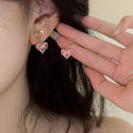 Pink Heart Zircon Stud Earrings 2023 Trendy Sweet Fashion Earrings For Women Jewelry view 3