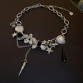 Light Luxury Alloy Star Geometric Pendant Necklace, Punk Hip Hop Metal Choker view 2