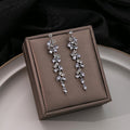 Luxury Silver Needle Leaf Tassel Zircon Rhinestone Waterdrop Long Dangle Korean Elegant Earrings view 4