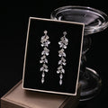 Luxury Silver Needle Leaf Tassel Zircon Rhinestone Waterdrop Long Dangle Korean Elegant Earrings view 2