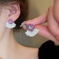 Chic Alloy Rhinestone Crystal Hollow Teardrop Geometric Tassel Drop Earrings With Silver Pins view 3