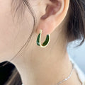 Elegant French Vintage Green Enamel Gold Tone Alloy Small Round Hoop Huggie Ear Buckle For Women Earrings view 2