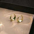 Elegant French Vintage Green Enamel Gold Tone Alloy Small Round Hoop Huggie Ear Buckle For Women Earrings view 4