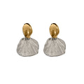 Real Gold Plated Metal Oval Drop Earrings With Silver Pins, French Minimalist Luxury Style view 5