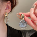 Real Gold Plated Metal Oval Drop Earrings With Silver Pins, French Minimalist Luxury Style view 2