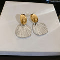 Real Gold Plated Metal Oval Drop Earrings With Silver Pins, French Minimalist Luxury Style view 3
