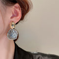 Real Gold Plated Metal Oval Drop Earrings With Silver Pins, French Minimalist Luxury Style view 4