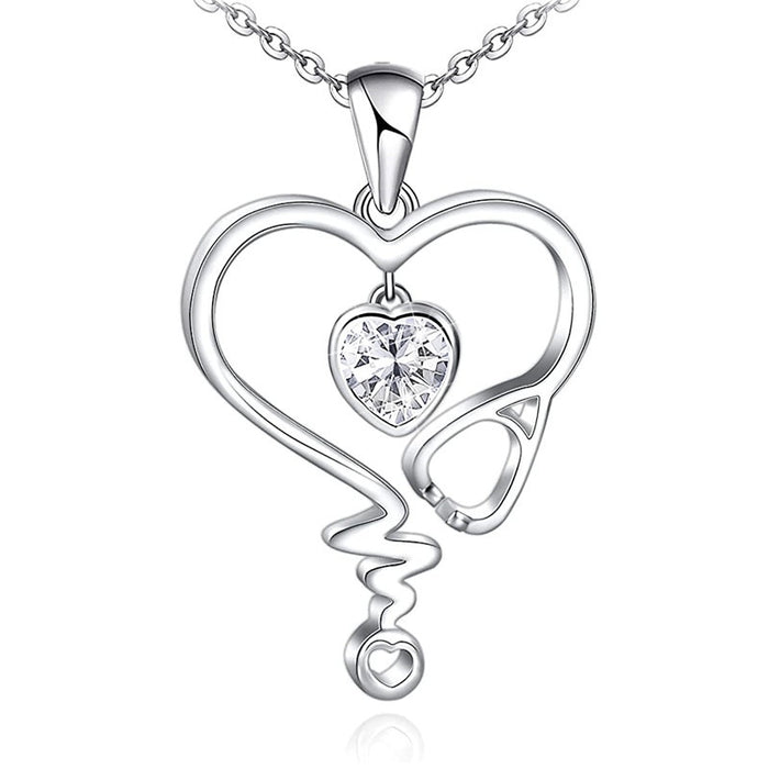 Creative Stethoscope Pendant Necklace For Women, Heartbeat Frequency Design Fashion Jewelry
