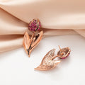 Vintage Rose Gold Alloy Tulip Leaf Drop Earrings With Pink Rhinestone Micro Pave Elegant French Earrings view 2
