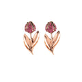 Vintage Rose Gold Alloy Tulip Leaf Drop Earrings With Pink Rhinestone Micro Pave Elegant French Earrings view 5