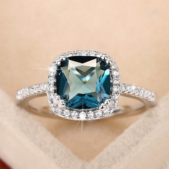 Vintage Royal Tanzanite Blue Square Ring For Women, Simple Queen Style Fashion Index Finger Jewelry