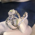 Exaggerated Round Oversized Solitaire Three-Piece Ring Set, Couple Wedding Ceremony Props view 3