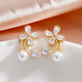 Sweet Flower Pearl Stud Earrings, Designer Style Elegant Fashion Ear Jewelry view 3