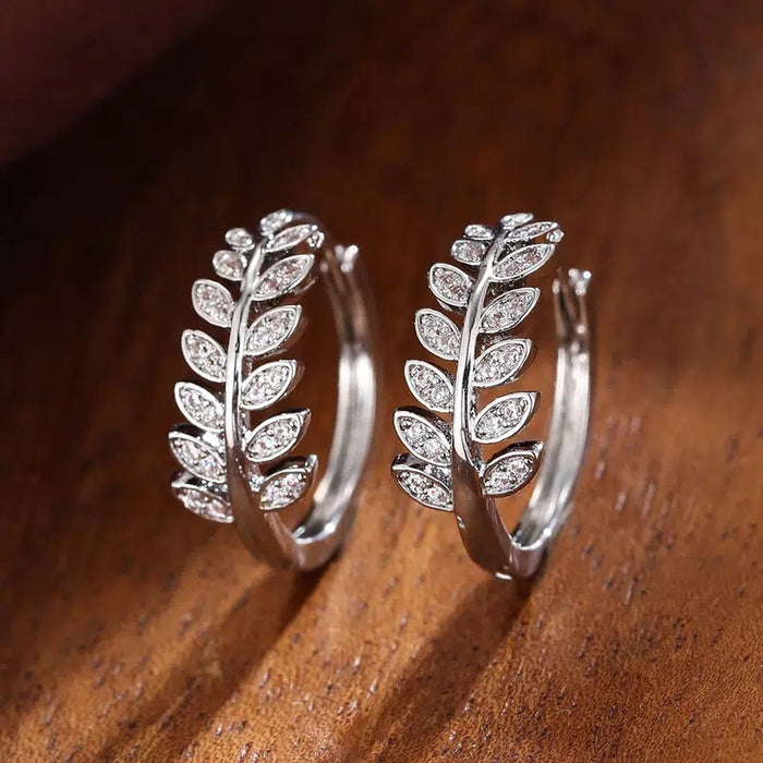 Floral Leaf Ear Cuff, Olive Branch Micro Paved Zircon Creative Versatile Ear Jewelry For Women Earrings